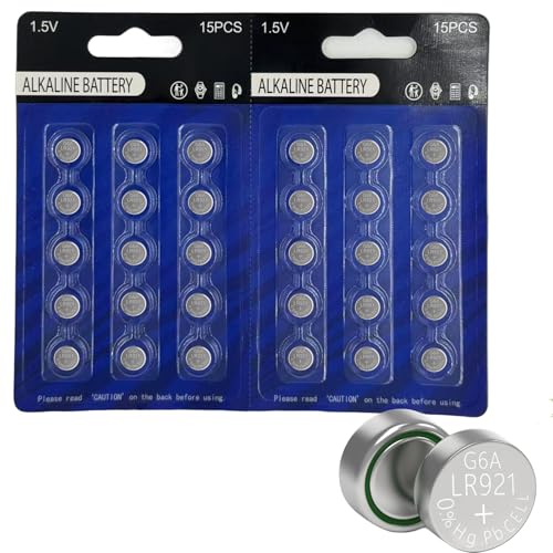 Pilas botón alcalinas AG6 LR920 30 unidades 1.5V