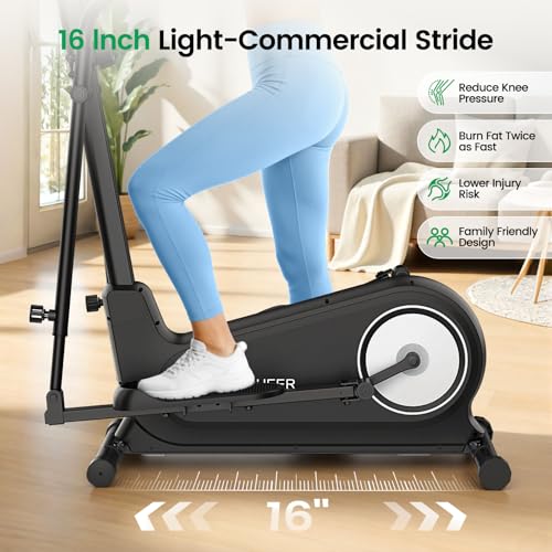 Image of ANCHEER Elliptical Exercise Machine for Home, Foldable Magnetic Elliptical Trainer with 16 inch Stride, 16 Resistance Levels, Adjustable Pedals, LCD Monitor & Pulse Sensor, 550 LBS Weight Capacity