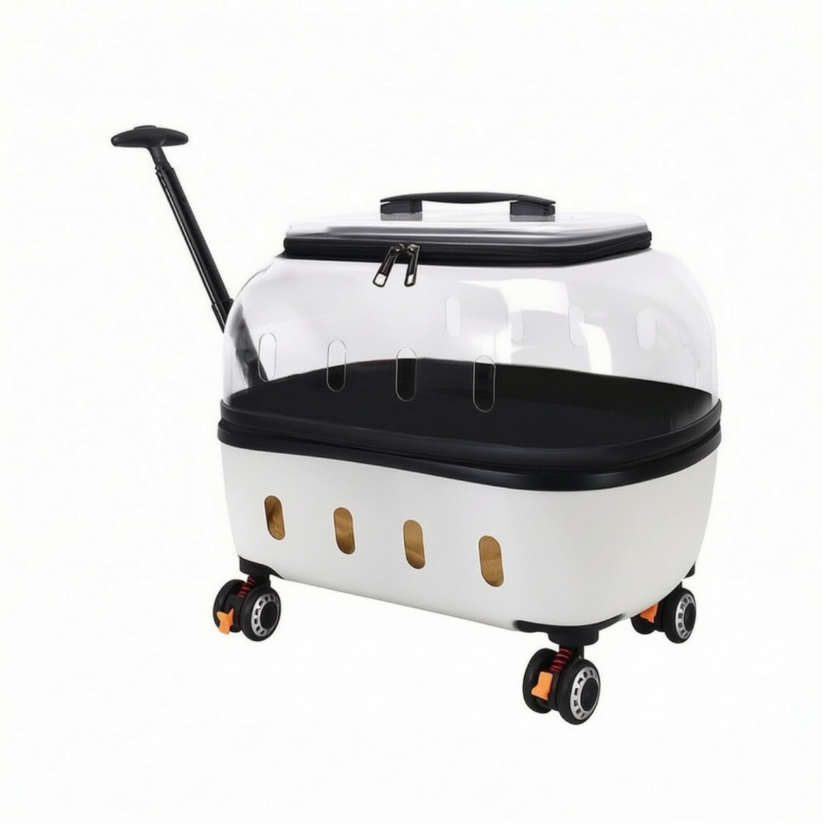 Transportkoffer Haustier Koffer Rucksack Trolley mit Klarer Sichtkuppel Polycarbonat Leichtes Rollen auf 4 Rädern Viele Belüftungsschlitze Und, Cremeweiß