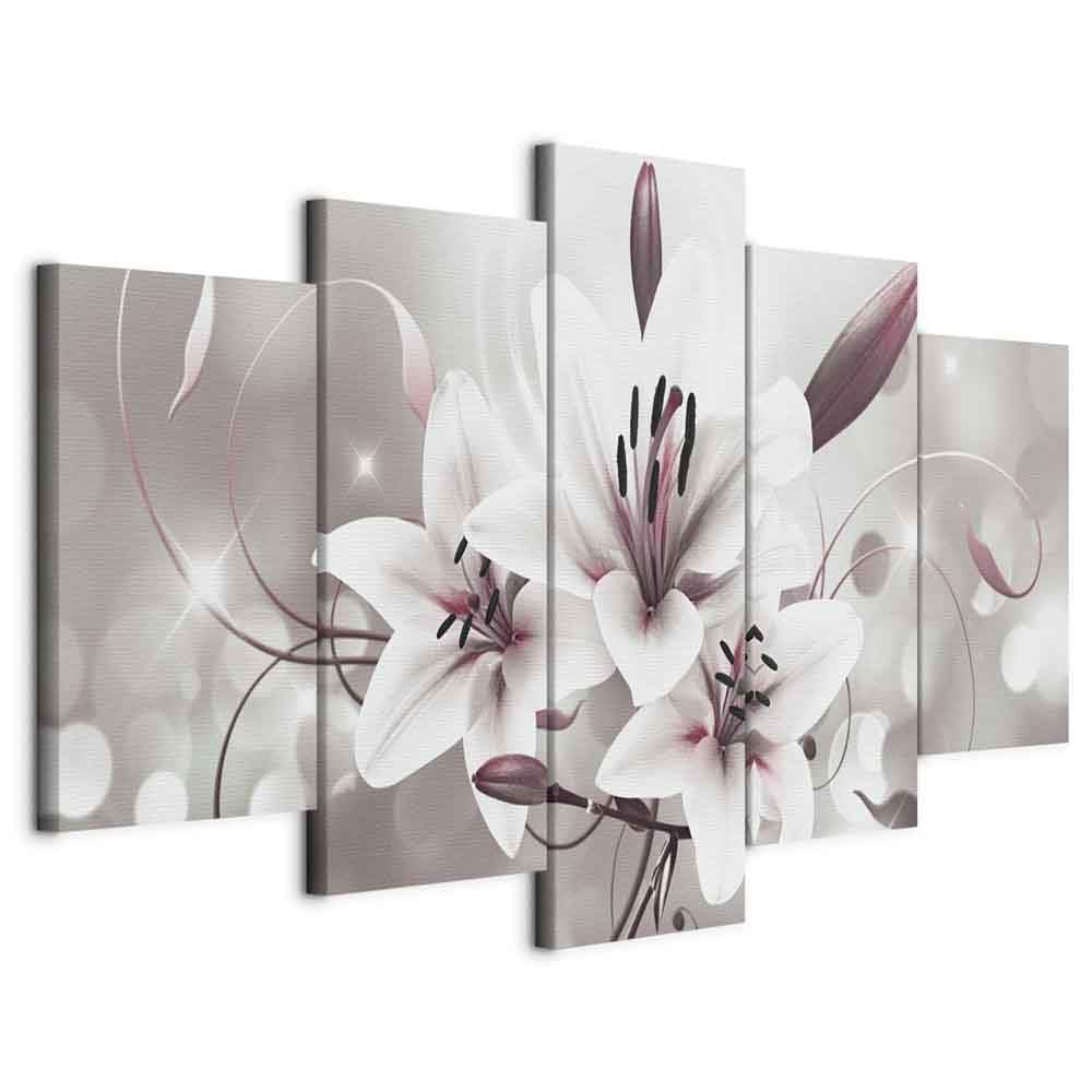 B&D XXL - Tableau Acoustique Nature 100x50 cm 5 Parties - Décoration Murale Anti-Bruit Isolation Phonique Bureau Chambre Panneau Insonorisant Impression sur Toile - Fleur b-C-0041-b-n