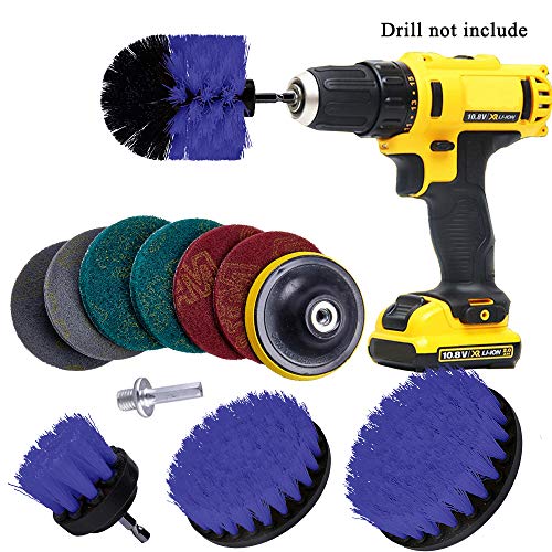 Drill Brush Scrub Pads 11 Piece Power Scrubber Cleaning Kit - All Purpose Cleaner Scrubbing Cordless Drill for Cleaning Pool Tile, Sinks, Bathtub, Brick, Ceramic, Marble, Auto, Boat Blue
