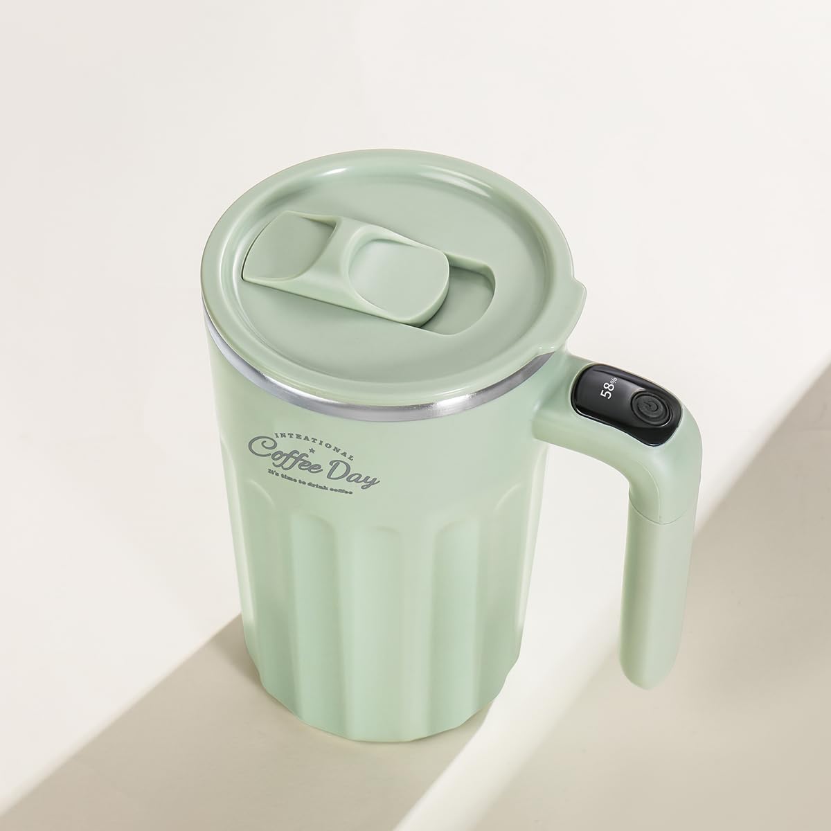 Taza eléctrica para mezclar, taza de café con agitación eléctrica, termo de café, tazas de café, adecuada para café, leche, cacao y otras bebidas (verde matcha)