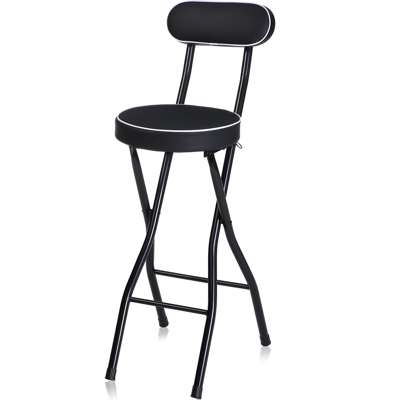 Thyle 1 Pcs 25.6 Inch Folding Bar Stool with Backrest Tall Foldable Stool Chair with Cushioned Padded Portable Collapsible Counter Height Chair for