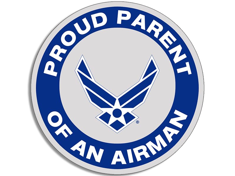 Image of Round Proud Parent of a USAF Airman Sticker (Family Member Decal, United States Air Force Logo, Made in The USA (3 inch) USAF Licensed