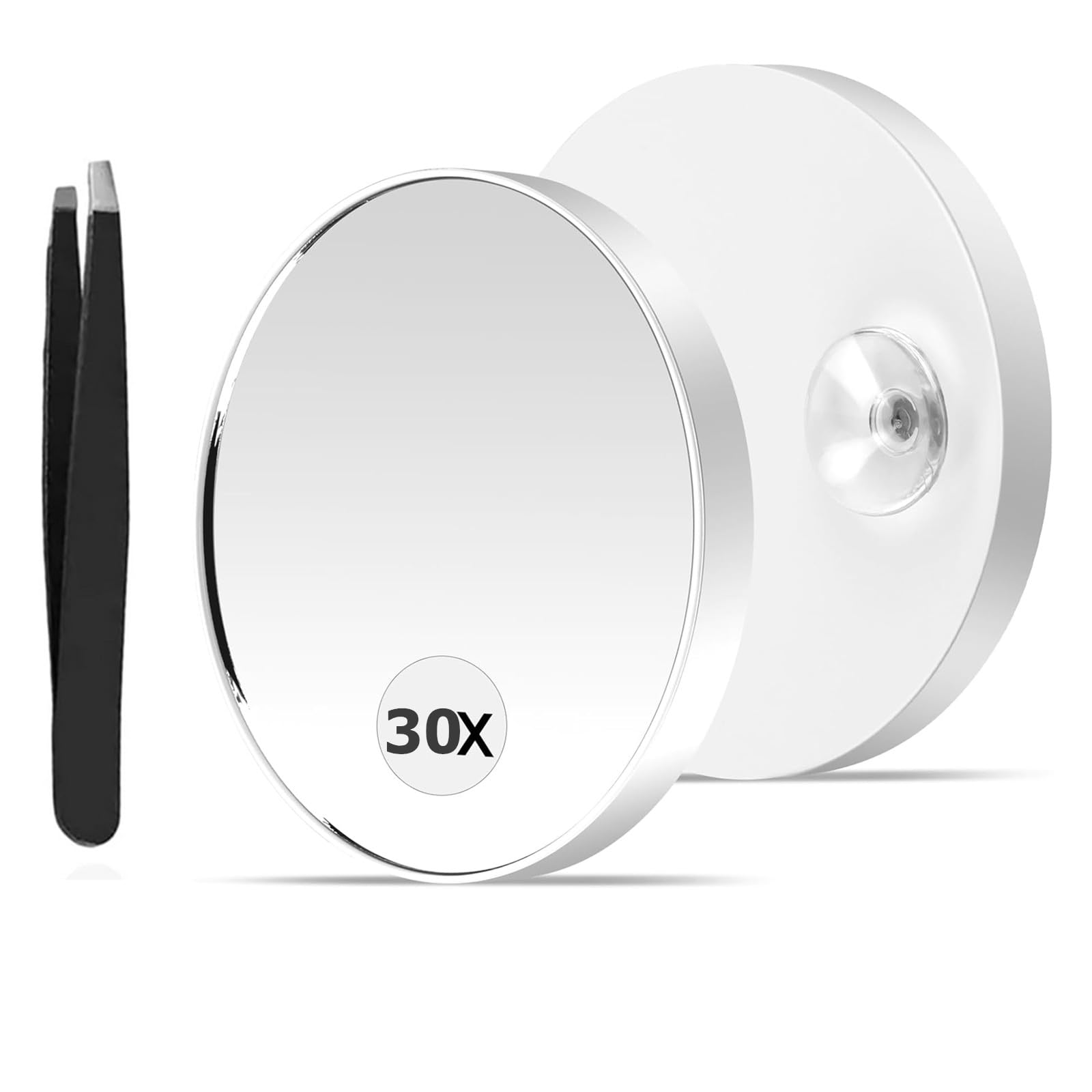 Febbya Espejo Aumento 30x,Espejo de Aumento con Ventosa y Pinzas Espejos de Maquillaje Portátil Compactos Espejos de Viaje para depilar Cejas 3.5 Pulgadas