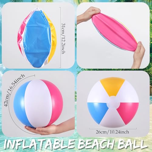 Image of 134Pcs Tropical Summer Beach Pool Party Balloon Garland Arch Kit,with Inflatable Beach Balls,Watermelon,Sun Foil Balloons for Hawaiian Luau Birthday Graduation Party Decorations - Hot Pink Yellow Blue