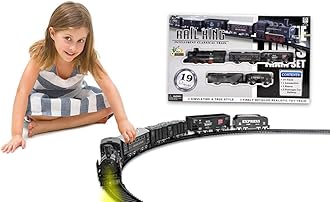 Train Set for Kids with Light and Sound - 19Pcs Battery Operated Railway Toy with Tracks and Steam Locomotive, Train Playset for Boys and Girls Ages 3+ Years