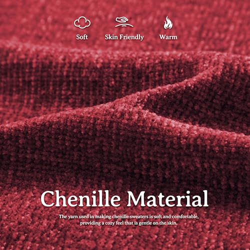 Image of Simple&Opulence Women's Chenille Sweater Crewneck Long Sleeve Pullover Ribbed Cuff Hem Round Neck Jumper Tops