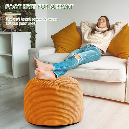 image for HIGOGOGO Round Stuffed Pouf Ottoman, Corduroy Poufs with Foam Chunk Fi