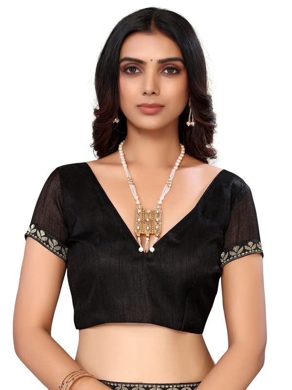 Image of SIRIL Women's Lace & Peral Work Lycra Saree with Unstitched Blouse Piece(2739S251 Black1)