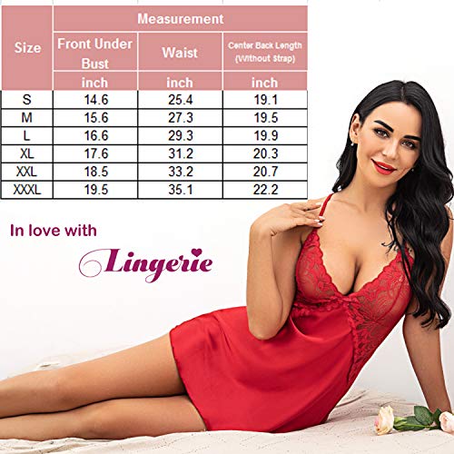 Avidlove Women Satin Nightgown Lace Babydoll Set Sexy Lingerie V Neck Teddy Strap Chemise XXL, Red