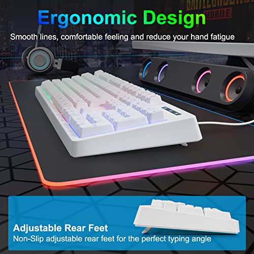 Huo Ji White Gaming Keyboard Usb Wired With Rainbow Led Backlit, Quiet Floating Keys, Mechanical Feeling, Spill Resistant, Ergonomic For Xbox, Ps Series, Desktop, Computer, Pc #TOP4