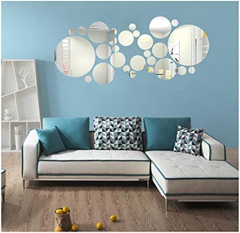 Ikevan 1 Set 27 pcs Acrylic Art Modern 3D Mirror Round Wall Stickers DIY Home Wall Room Decals Decor Sofa TV Setting Wall Removable Wall Stickers