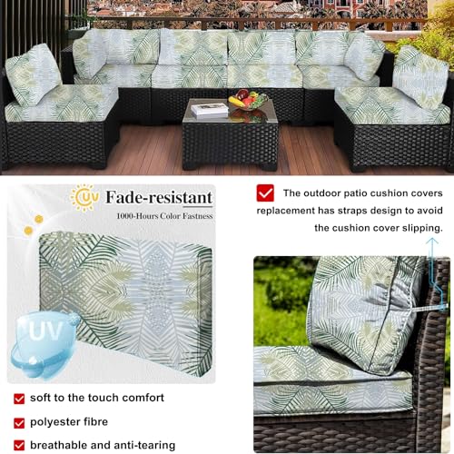Outdoor Patio Cushion Covers Replacement, Waterproof Furniture Cushion Slipcovers with Zipper, Fit for Wicker Rattan Sectional Couch Chair Furniture Set (14, Bamboo Leaf) - Thumbnail 3