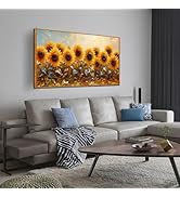 Framed Wall Art for Living Room Sunflower Botanical Wall Art Yellow Landscape Canvas Prints Moder...