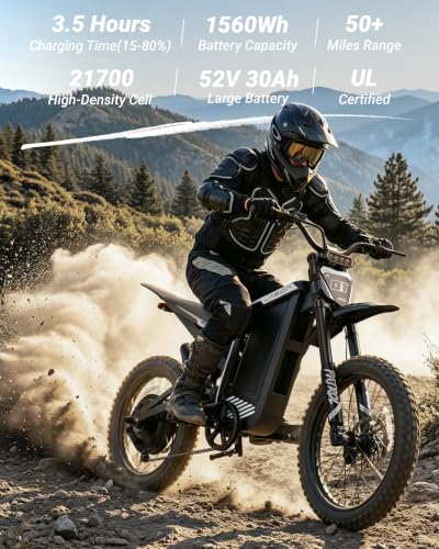 Image of Jasion Patrol 52 Electric Bike for Adults&Teens,Ebike 4000W Peak 40MPH with 52V 30AH 1560Wh Battery,E Dirt Bike 50-Mile Range,19'' /17'' Off-Road Tires,Full Hydraulic Brakes & Dual Suspension