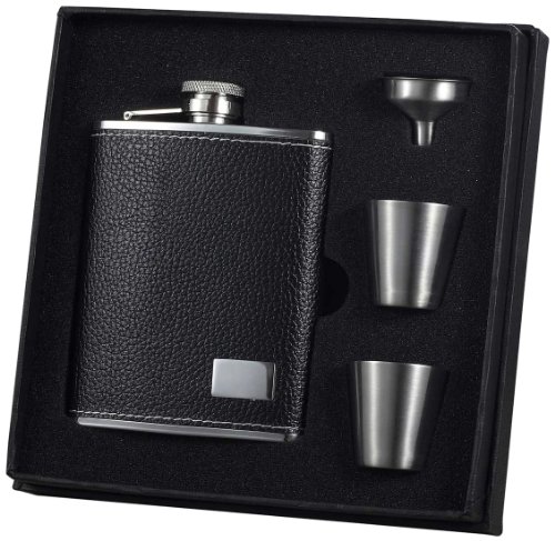 Visol"Eclipse S" Deluxe Flask gift Set, 6-Ounce, Black