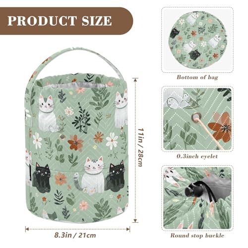 Image of Tatenale Crochet Bag Yarn Bag Knitting Project Bag with Pockets and Handle Portable Yarn Storage Organizer Tangle Free 8.3x11 InchMint Green Floral and Cute Cats02
