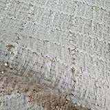 Tissu de luxe chic Tissu en tweed blanc à chevrons, mélange de laine, coton de luxe pour veste, gilet, manteau, jupe, etc. (blanc, coupé au mètre)