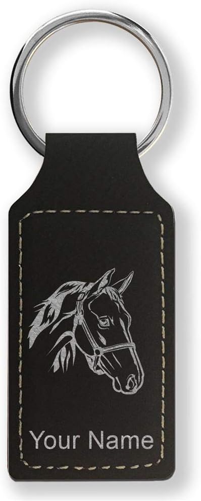 Rectangle Keychain, Horse Head 2, Personalized Engraving Included