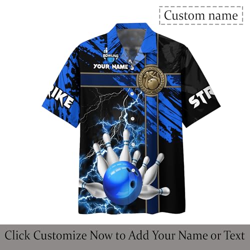 Custom Bowling Hawaiian Party Shirt 3D Button Down Shirt with Bowling Theme Graphic On it for Bowling Team2