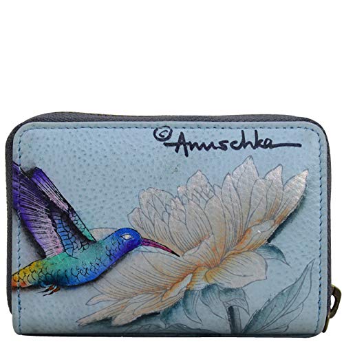 Image of Anuschka Women's Hand-Painted Genuine Leather Accordion Style Credit And Business Card Holder - Rainbow Birds