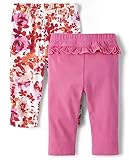 The Children's Place Baby Girls' and Newborn Ruffle Pull-On Pants 2-Pack, Jazzberry | Jen Floral NB_White, 0-3 Months