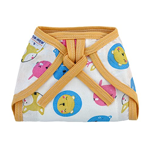 Image of Washable Reusable Cotton Muslin U Shape Lace Nappy,Langot For New Born Baby - Pack of 5(Animal Face Print 9-12 Months)