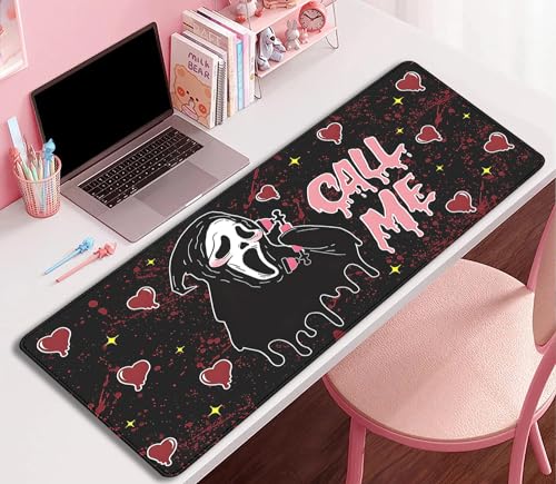 Image of Call Me Mouse Pad Ghostface Desk Pat,Mouse Mat Large Desk Mat for Desktop,Stitched Edges Non-Slip Waterproof Rubber Base Mous Mat for Office Computer Keyboard Laptop and Home(27.5X11.8 in)