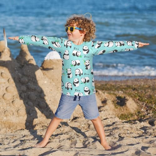 Image of CaTaKu Panda Bears Cute Blue Boys Rash Guard Long Sleeve Boys Swim Shirts UPF 50+ Fishing Shirts for Boys Girls 7-8T