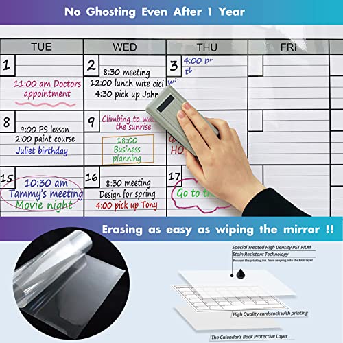 Image of Dry Erase Monthly Extra Large White Board Calendar for Wall, 25 inch by 38 inch, Jumbo Laminated Erasable One Month Whiteboard Calendar, Huge Oversized Blank 30-Day Poster with Lines and Squares