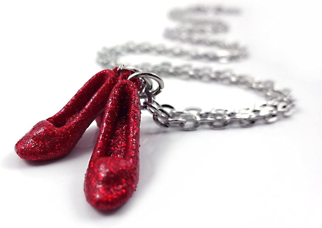 Dorothy's Sparkly Ruby Red Slippers Charm Necklace The Wonderful Oz Handmade Artisan Jewelry, Sparkle Shoes Gifts for Women and Fans
