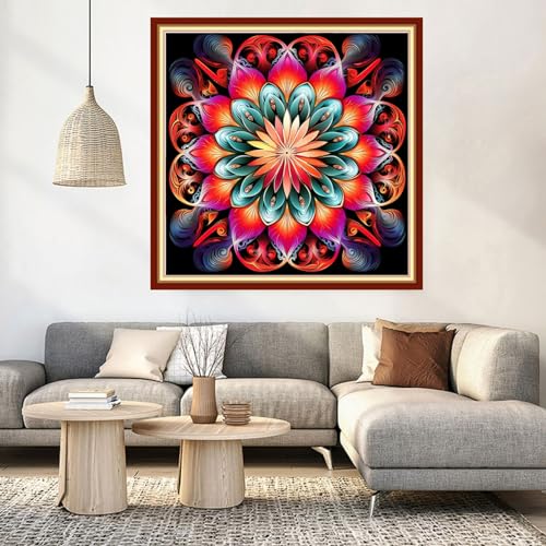 Image of DMCVIVR Stamped Cross Stitch Kits for Beginners Adults Needlepoint Kits for Beginners Embroidery Kits for Adults Crossstitch Kit for Beginners 11CT-Mandala Flower 18x18 inch