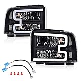 LQI Headlight Assembly LED w/Harness Compatible with Ford F250 F350 F450 F550 2005-2007 /Fit Ford Excursion 2005 Clear Black Headlamps