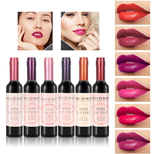 6 Colors Wine Lip Tint Set, Matte Lip Stain Long Lasting Waterproof Liquor Bottle Lip Gloss Gift Set, Silky Smooth Lightness Non-Stick Lipstick For Women (Wine Matte Lip Tint Set) #TOP12