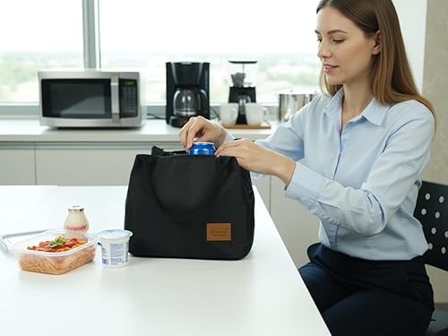 Miniatura 6 de Aosbos Bolsa de almuerzo negra con aislamiento térmico para mujer, lonchera para adultos, lonchera para mujeres, lonchera de mano, bolsa de almuerzo