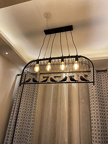Image of 7 Love Bird Cage Chandelier Pendant Light Retro Iron Black Hemp Hanging Ceiling Lamp for Livingroom Balcony Terrace Garden (Bulb Included)