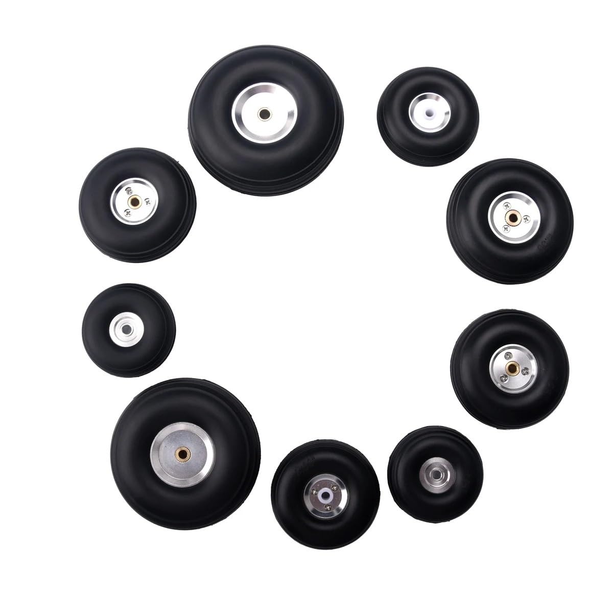 Rueda goma PU con buje aluminio 1~5 pulg avión jet ala fija | Neumáticos PU elásticos amortiguan vibraciones, bujes precisos aseguran rotación concéntrica.(114mm 4.5inch)