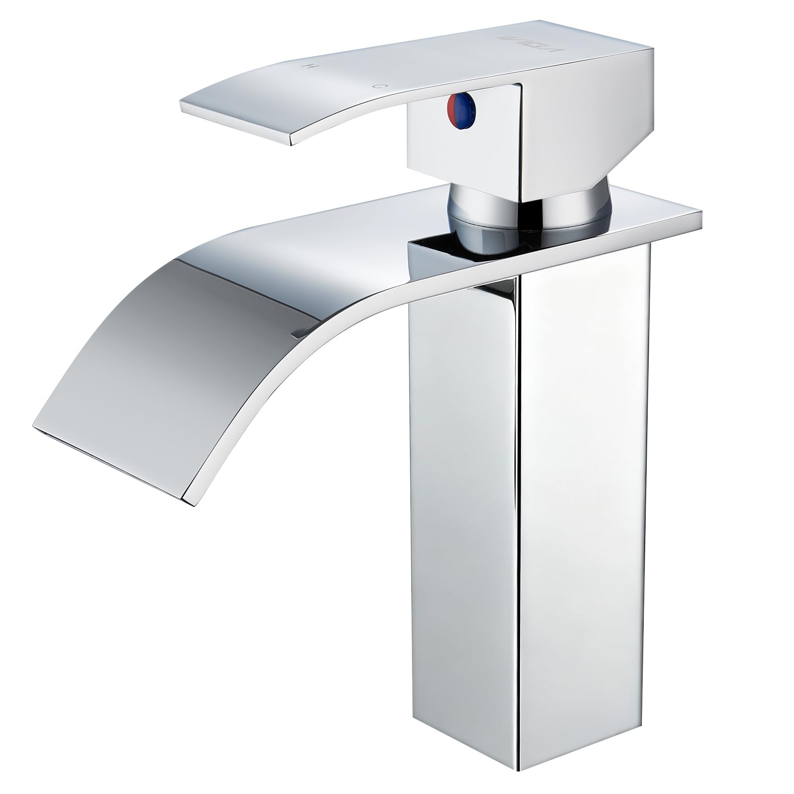 Rubinetto da bagno a cascata, miscelatore monocomando, altezza 98 mm, in acciaio inox, con tubi dell'acqua fredda e calda, cromato
