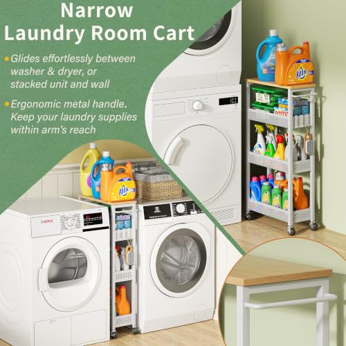 OKZEST Slim Laundry Room Organization Cart with Upgraded Metal Hub Casters - Image 2