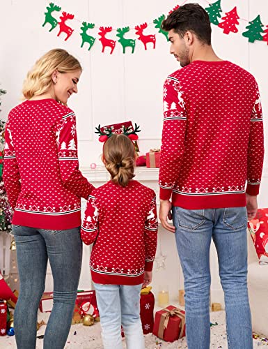 Image of MISSKY Family Christmas Sweater Crew Neck Reindeer Snowflakes Knitted Pullover for Women /Men /Kids