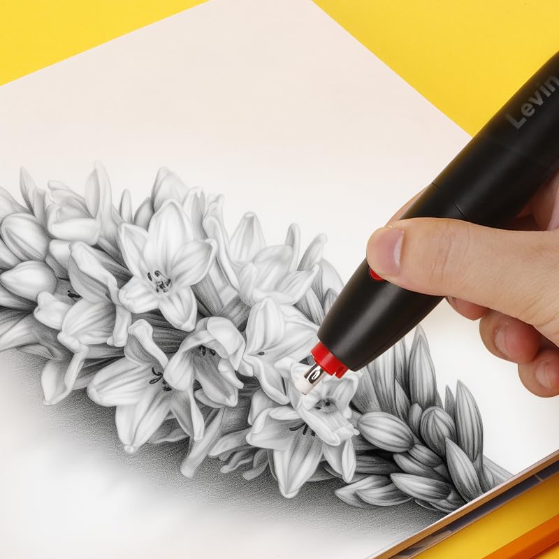 Image of Levin THE NEXT LEVEL IN OFFICE STATIONERY 8306 Electric Eraser with 16 Refills, Battery Operated Eraser, Electric Eraser Kit for Artists, Art Pencils, Drawing, Sketching, Drafting, White