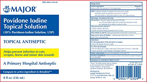 Major Povidone Iodine 10% Unflavored Solution, 8 Fl Oz #TOP1