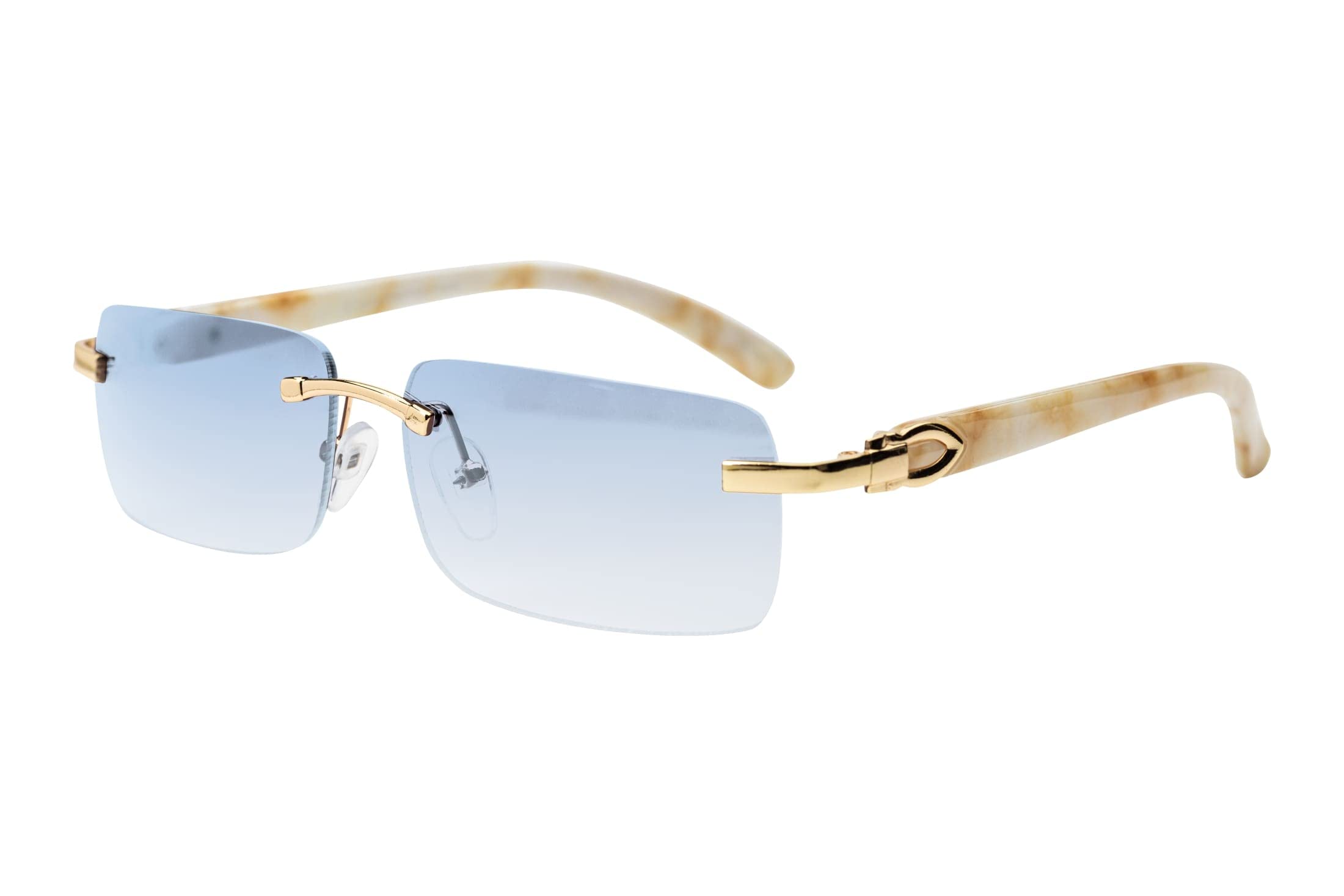 FLAWLESS EYEWEAR Elite Slim Rimless Rectangular Metal &amp; Wood Art Sunglasses