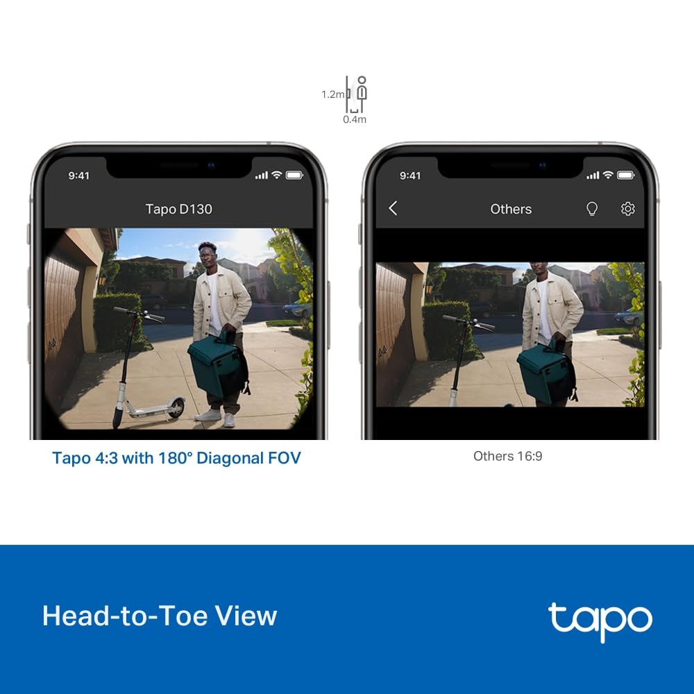 Tapo Timbre D130 2K 5MP con Cable, detección de IA, Vista de Cabeza a pies de 180°, Timbre de Video, sin Tarifa mensual, Audio de 2 vías, visión Nocturna a Color IP65, Timbre de Anillo Incluido