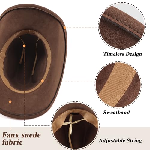 Image of DRESHOW Cowboy Hat for Women and Men Wide Brim Western Cowboy Cowgirl Hat with Belt Buckle Unisex Rolled up Caps