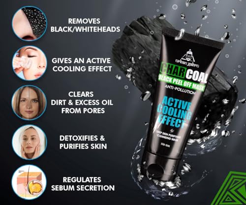 Image of UrbanGabru Charcoal Black Peel Off Mask for Men & Women | Removes Blackheads and Whiteheads | Active Cooling Effect | Deep Skin Purifying Cleansing (60 gm)
