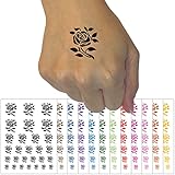Elegant Rose Stem with Leaves Temporary Tattoo Water Resistant Fake Body Art Set Collection - Hot Pink (One Sheet)