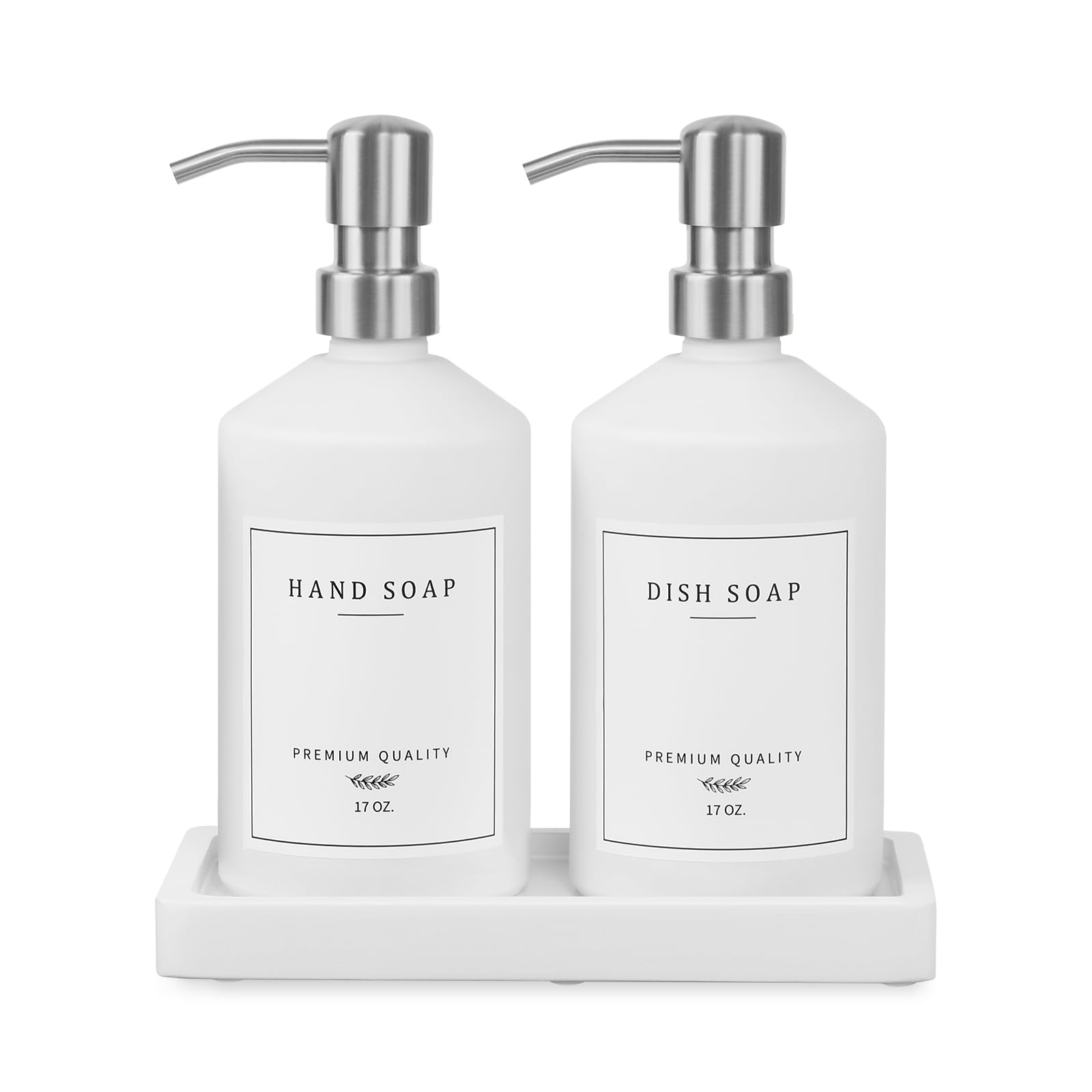 Photo 1 of [SIMILAR ITEM] White Glass Soap Dispenser for Kitchen, Dish and Hand Soap Dispenser with Silver Stainless Steel Pump, Modern Kitchen Decor and Accessories (White Bottle/Silver Pump)