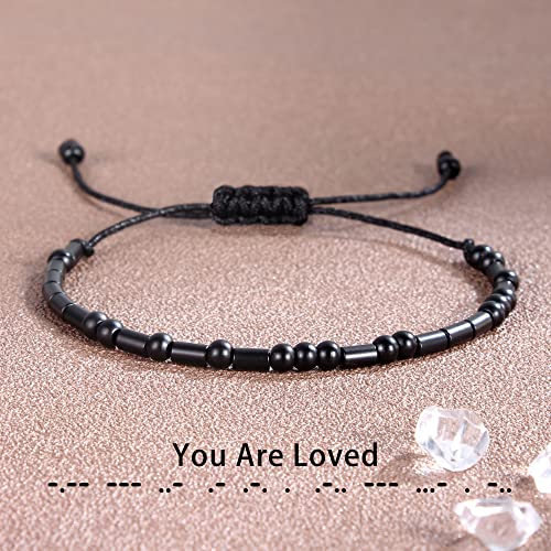 Morse Code Bracelets for Women Inspirational Gifts for Her Adjustable Black Adjustable Braided Men Bracelets Motivational Best Friend Birthday Gifts for Sister Daughter Mom Dad Christmas Jewelry…